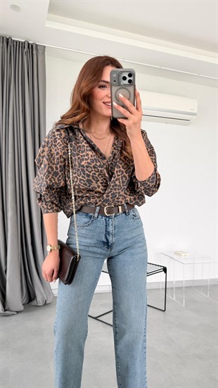 Leopar Desenli Hanna Oversize Gömlek