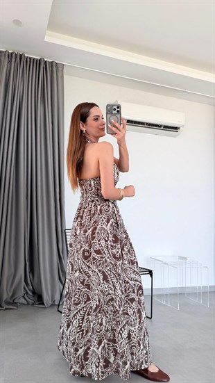 Kahve Molina Desenli Maxi Etek
