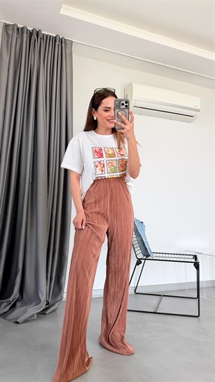 Fiona Beli Lastikli Piliseli Pantolon