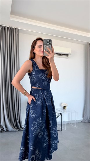 Lacivert Riesa Kalın Askılı Crop
