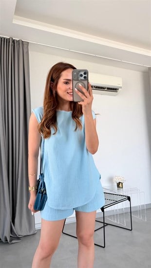 Bebe Mavisi Heliora Müslin Şort Takım