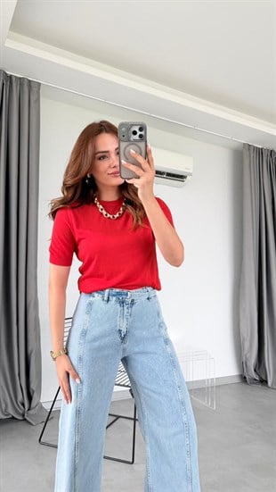 Kırmızı Emilly Lyocell Karışımlı Minimal Bluz