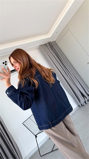 Lacivert Santiago Orginal Marka Kemer Detaylı Denim Ceket