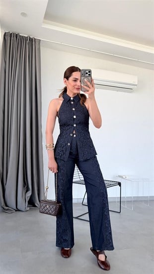 Lacivert Oslo Dantel Detaylı Jean