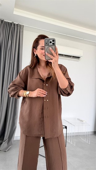 Kahve Houston Gömlek Pantolon Takım