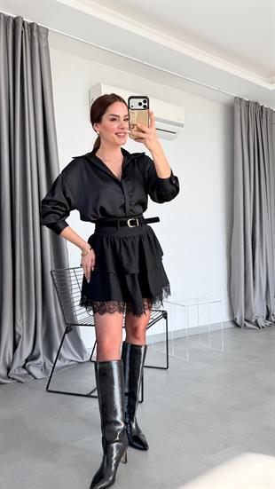 Carolina Etek Ucu Dantel Detaylı Etek