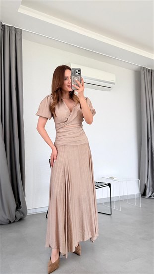 Vizon Dexter Kruvaze Bluz Drapeli Etek Takım