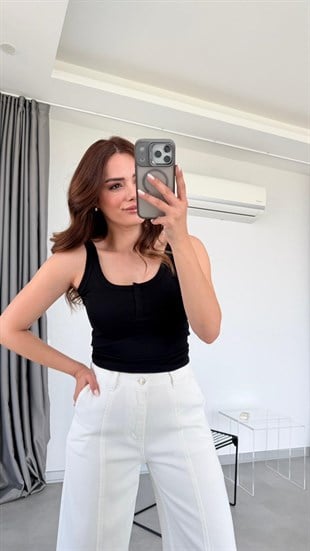 Siyah Dlvn Askılı Çıtçıtlı Atlet