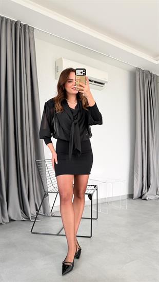 Blonde Vatkalı Kısa Şifon Elbise