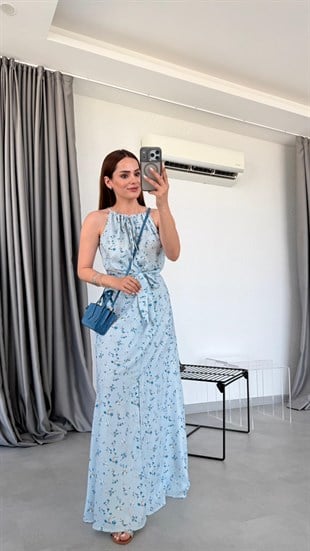 Bebe Mavisi Rosalia İp Askılı Çiçek Desenli Elbise