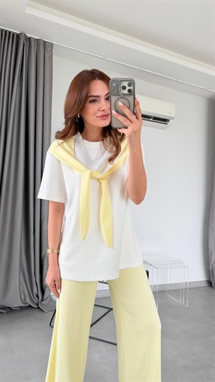 Sarı Selene Modal Atkılı Tişört Takım