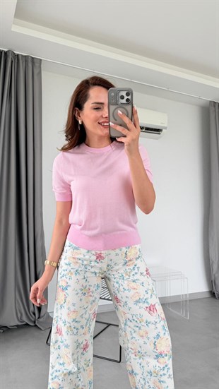Pembe Emilly Lyocell Karışımlı Minimal Bluz