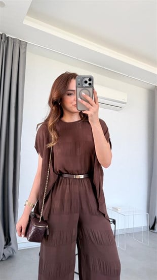 Kahve Chery Bluz Pantolon Takım