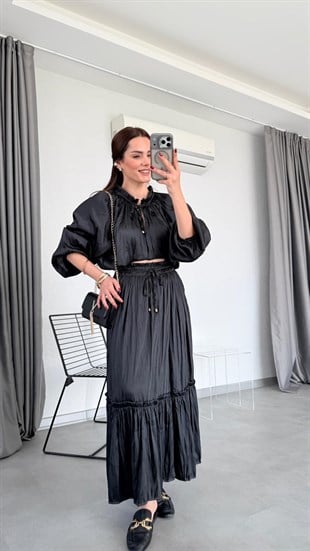 Cindy Crushlı Bluz Etek Takım