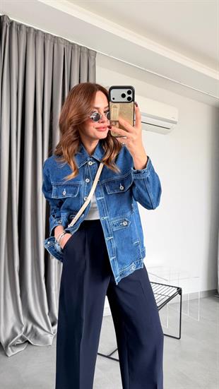 Gwen Tasarım Yandan Fermuarlı Kot Ceket