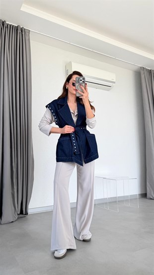 Daisy Kuşaklı Trop Detaylı Oversize Yelek