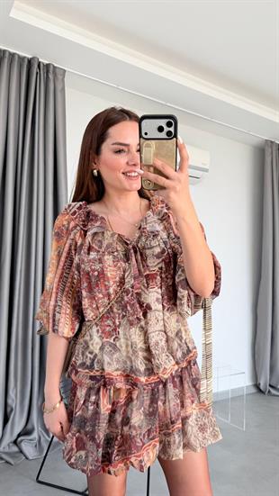 Yakası Bağlamalı Mini Elbise