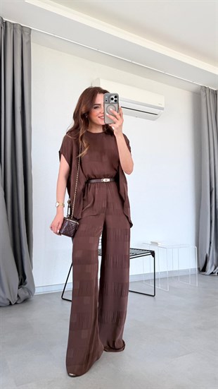 Kahve Chery Bluz Pantolon Takım