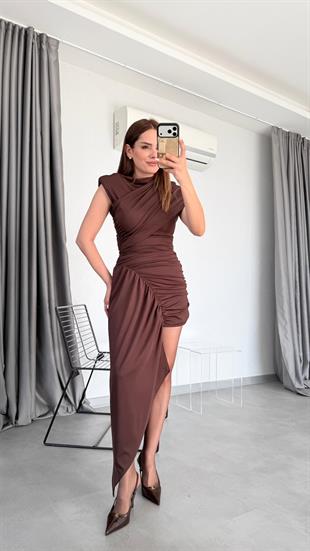 Carly Asimetrik Detaylı Mini Drapeli Elbise