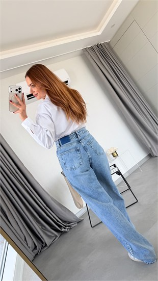Mavi Harlow Yanları Taş Detaylı Denim Pantolon