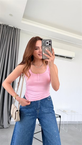Pembe Zafir Askılı Çıtçıtlı Atlet