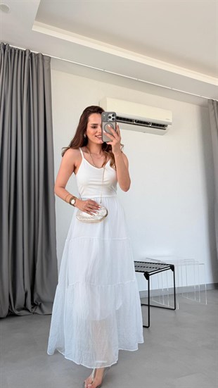 Beyaz Felicia Askılı İçi Astarlı Croplu Elbise