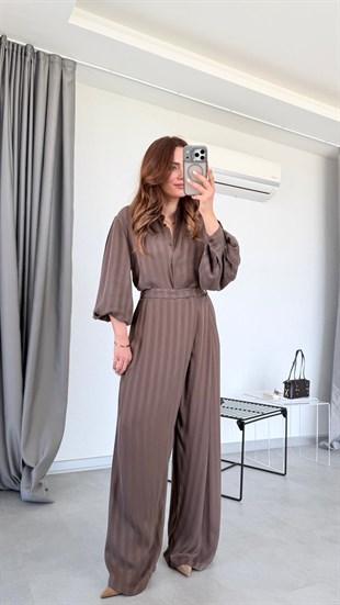 Kahverengi Karen Gömlek Pantolon Takım