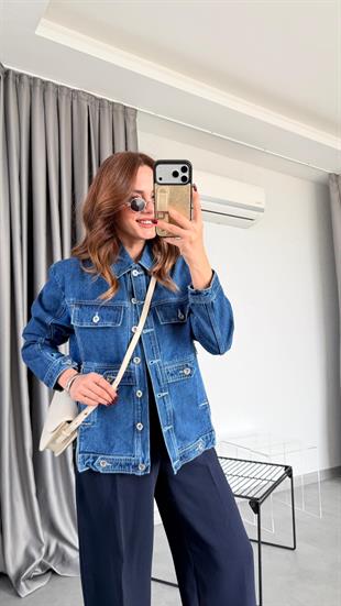 Gwen Tasarım Yandan Fermuarlı Kot Ceket