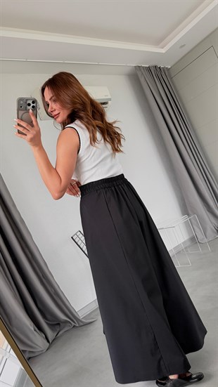 Janna Pile Detaylı Geniş Paça Pantolon