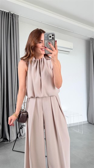 Venüs Boyundan Bağlamalı Crop Pantolon Takım