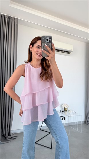 Pembe Joy Fırfırlı Bluz