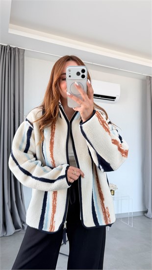 Lacivert Merida Standart Beden Dik Çizgili Peluş