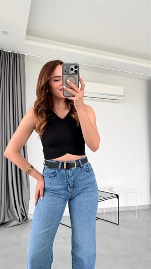 Siyah Lilith Sırtı Fermuarlı Crop