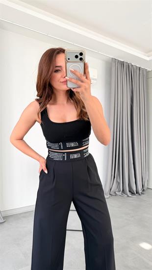  Lastik Detaylı Crop Atlet