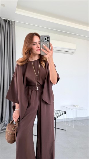 Kahve Helsinki Pelerin Model İkili Takım
