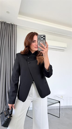 Siyah Çift Düğme Tasarım Ceket