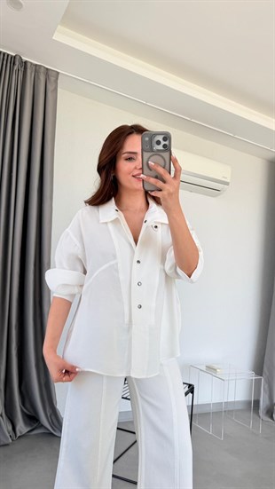 Beyaz Melinda Çıtçıtlı Gömlek