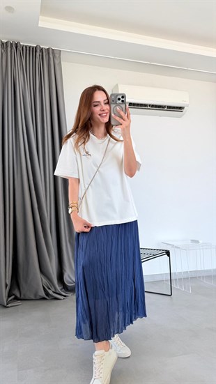 Lacivert Lima Pileli Etekli T-Shirt Takım