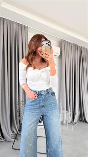 Eliza Önü Büzgü Düşük Omuz Bluz