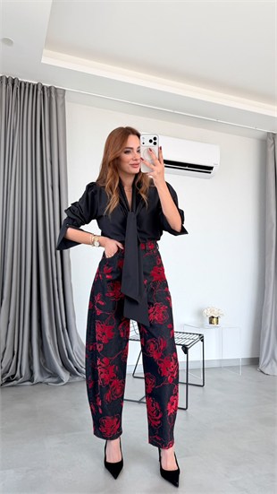 Antrasit Puno Baskılı Fit Jean