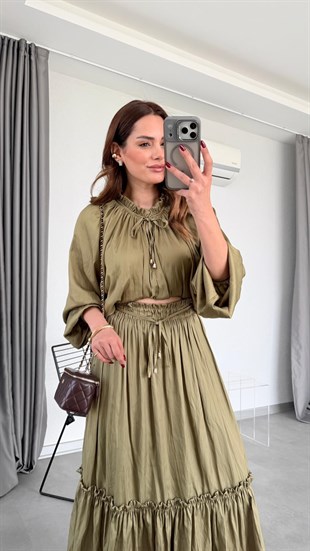 Cindy Crushlı Bluz Etek Takım
