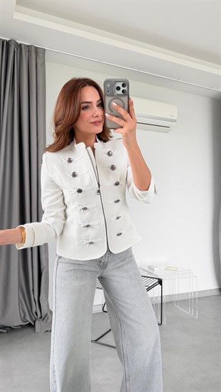 Beyaz Napolyon Blazer Ceket