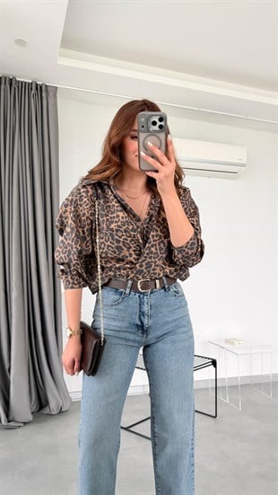 Leopar Desenli Hanna Oversize Gömlek