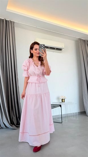 Pembe Jade Dantel Detaylı Takım