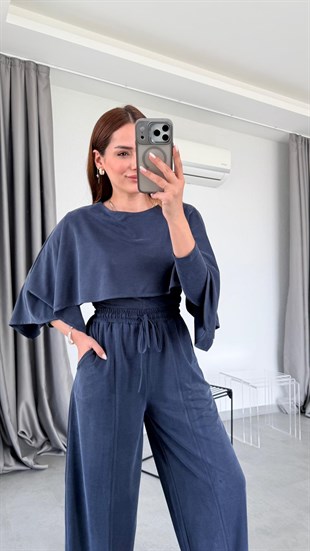 Lacivert Era Modal Pelerin Bluz Takım