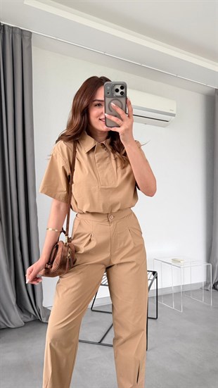 Latte Adriana Polo Yaka Kısa Kol Bluz
