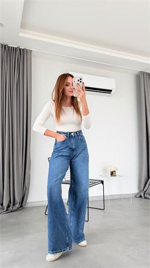 Lacivert Desir Geniş Paça Jean