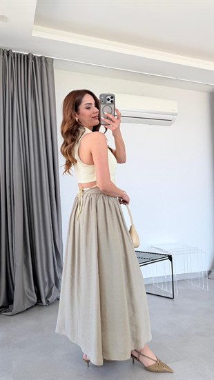 Olive Genk Büzgülü Etek