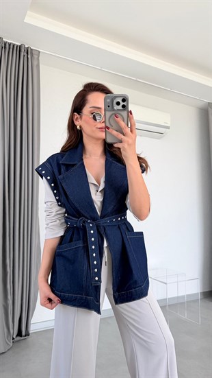 Daisy Kuşaklı Trop Detaylı Oversize Yelek