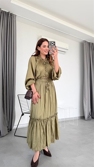 Cindy Crushlı Bluz Etek Takım